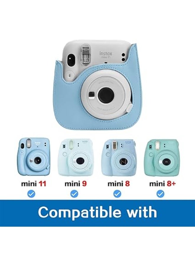 eWINNER حافظة كاميرا واقية متوافقة مع كاميرا فوجي فيلم انستاكس ميني 11 الفورية/ غطاء كاميرا انستاكس من الجلد الصناعي بنمط رسم جميل مع حزام وجيب قابل للازالة، لون ازرق، حافظة كاميرا - Image 4